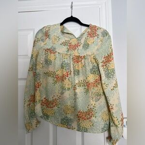 Zara Floral Print Blouse - Cream and Green